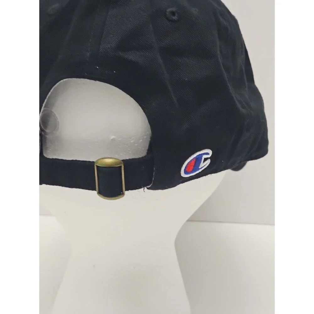 Champion Hat Cap Strap‎ Back Adjustable Spellout Script Logo Baseball Hat Black
